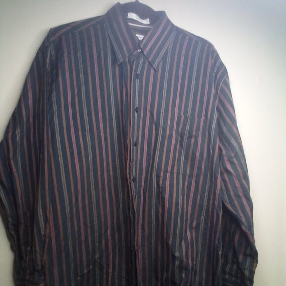 Alan Flusser Shirt L Button Down Long Sleeve Stripe Green Brown - Picture 1 of 14